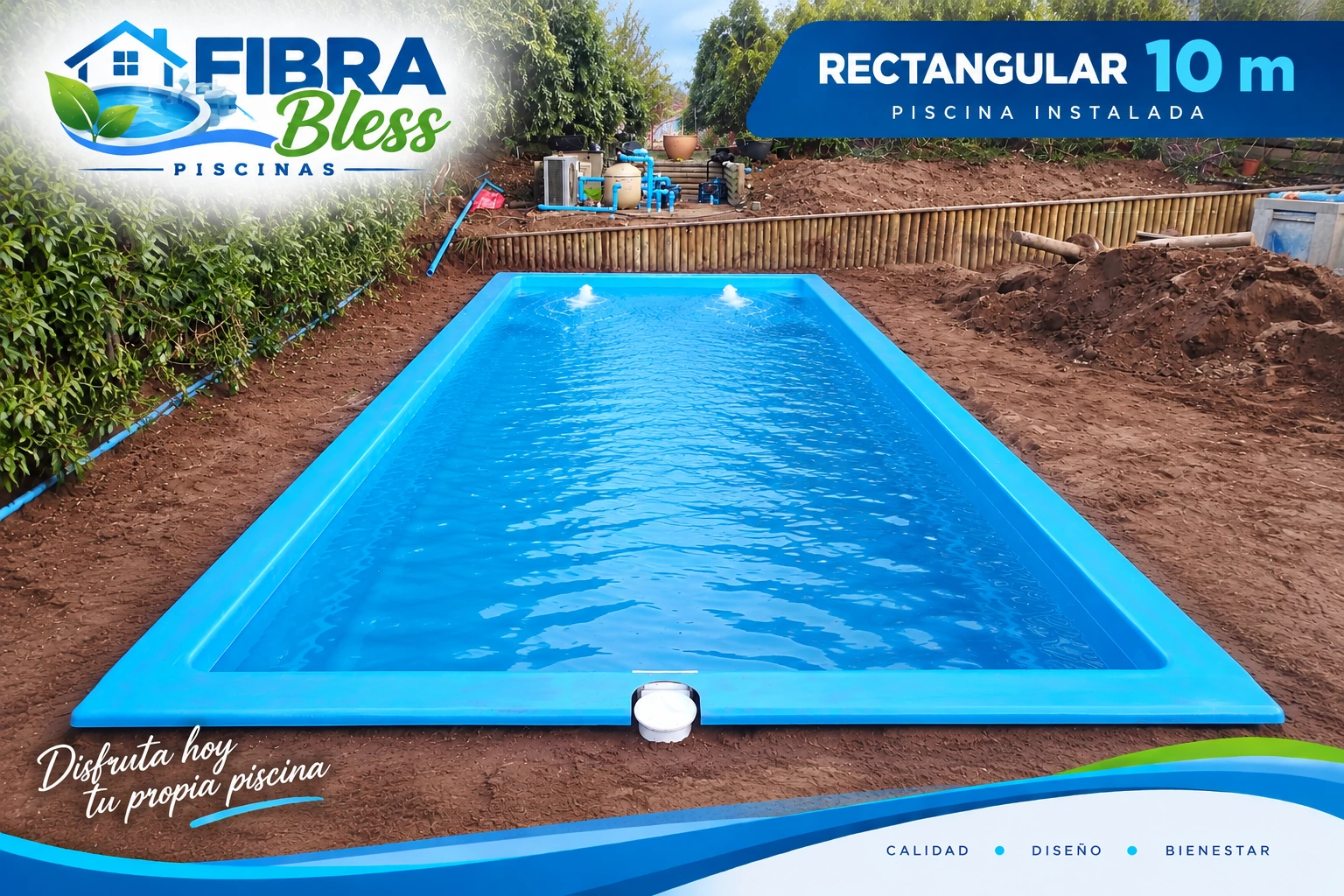Rectangular 10 m · Piscina instalada y funcionando