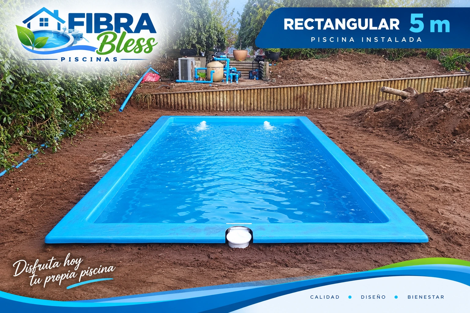 Rectangular 5 m · Piscina instalada y funcionando